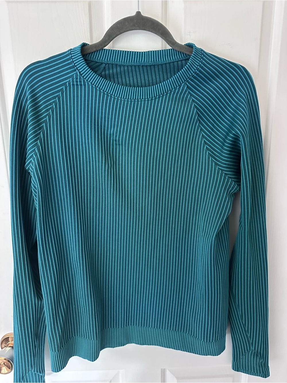 lululemon athletica Teal and White Striped Long-Sleeve Sweater